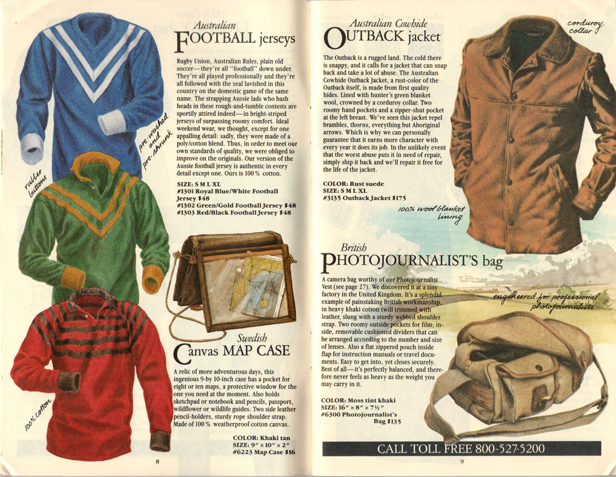 Banana Republic #21 Christmas 1984 Australian Football Jerseys, Swedish Canvas Map Case, Outback Jacket, Photojournalist's Bag