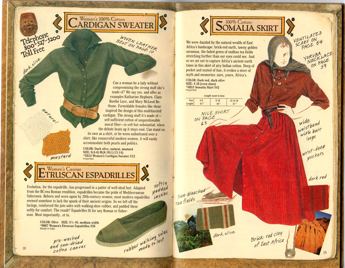 Banana Republic Catalog #35 Cardigan Sweater, Etruscan Espadrilles, Somalia Skirt
