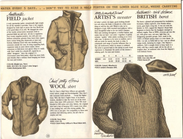 Banana Republic Catalog #15 Fall 1983 Field Jacket, Petty Officer's Wool Shirt, Artist's Sweater, British Beret
